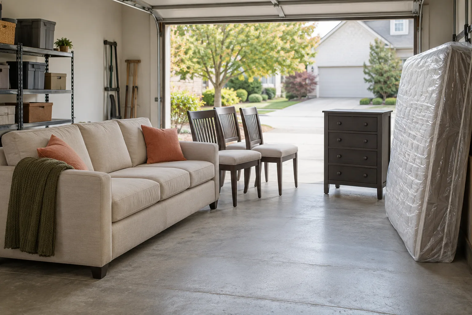 Furniture movers handling furniture removal in a prepared room
